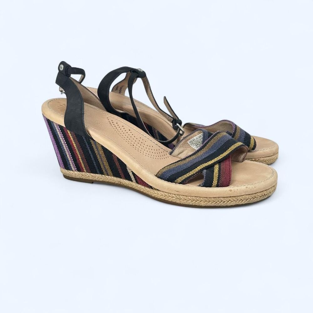 UGG Australia Nyssa Multi Stripe Canvas Ankle Strap Espadrille Wedges